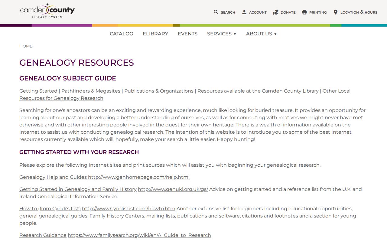 Camden residents directory County Library genealogy resources